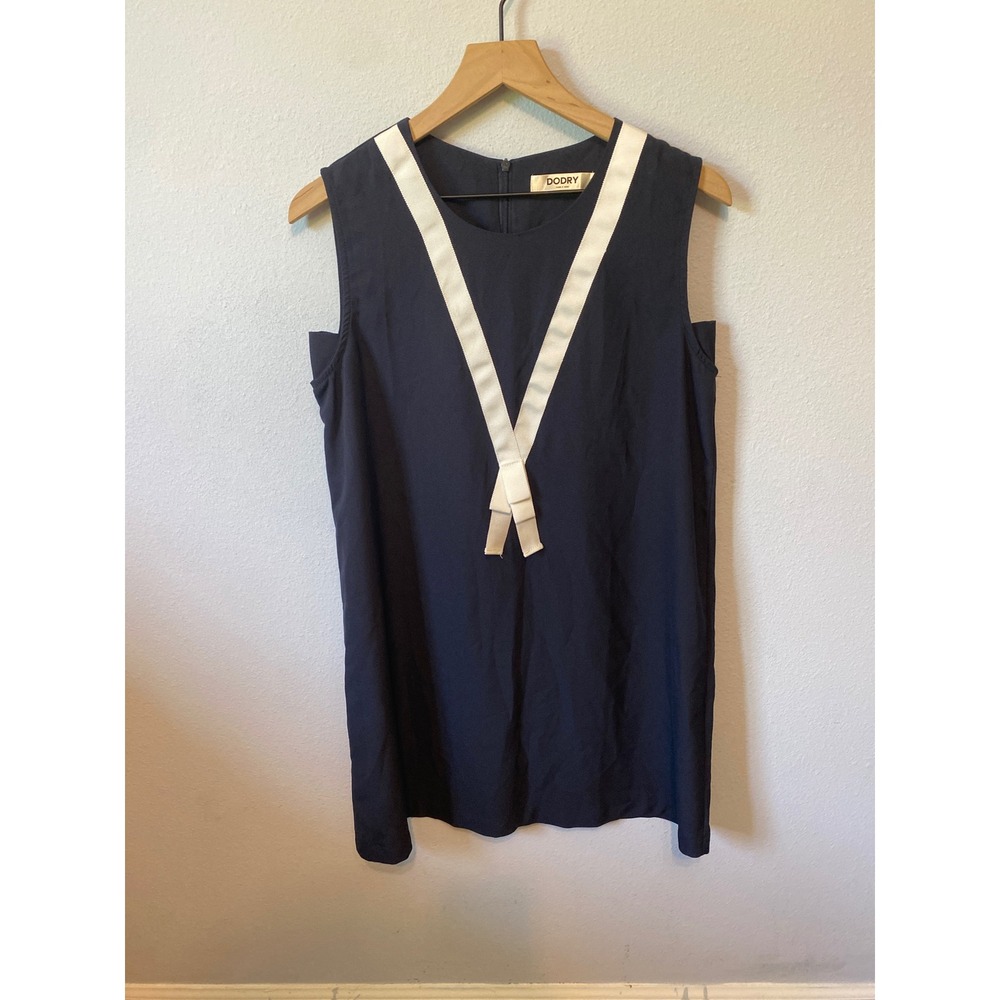 Dodry Preppy Shift Dress Womens Black White Ribbon Bow Detail Sleeveless Small - Picture 7 of 7